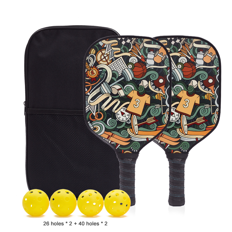 Factory Custom LOGO Lightweight Graphite Pickleball Paddle Set of 2 Racket for Training And Entertainment 2 Rackets 4 Balls