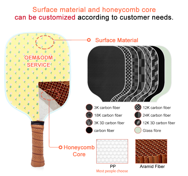USAPA Approved Best Pickleball Rackets Fiberglass Face Polypropylene Honeycomb Core Lightweight Pickleball Paddles