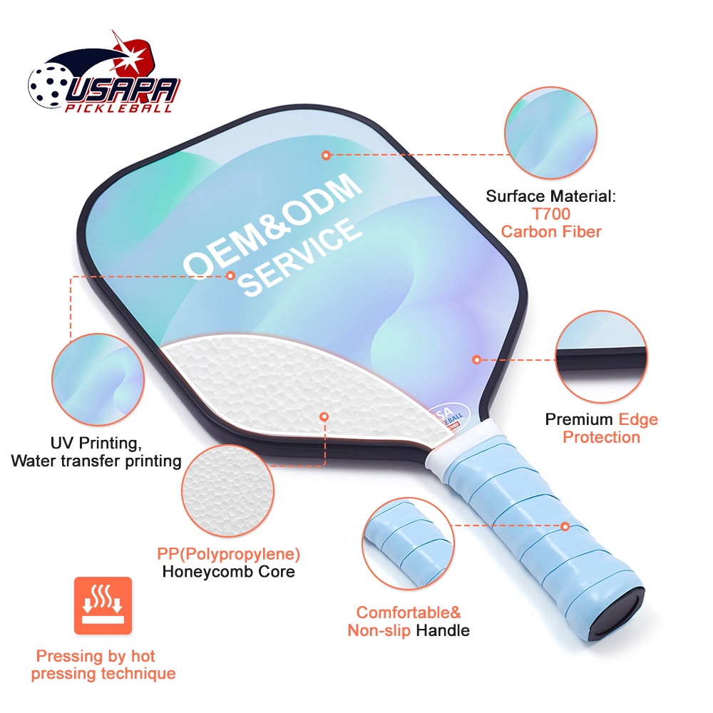 High Tech Composite Multi Layers T700 Carbon Fiber Surface USAPA Approved Thermoformed Single Pickleball Paddle