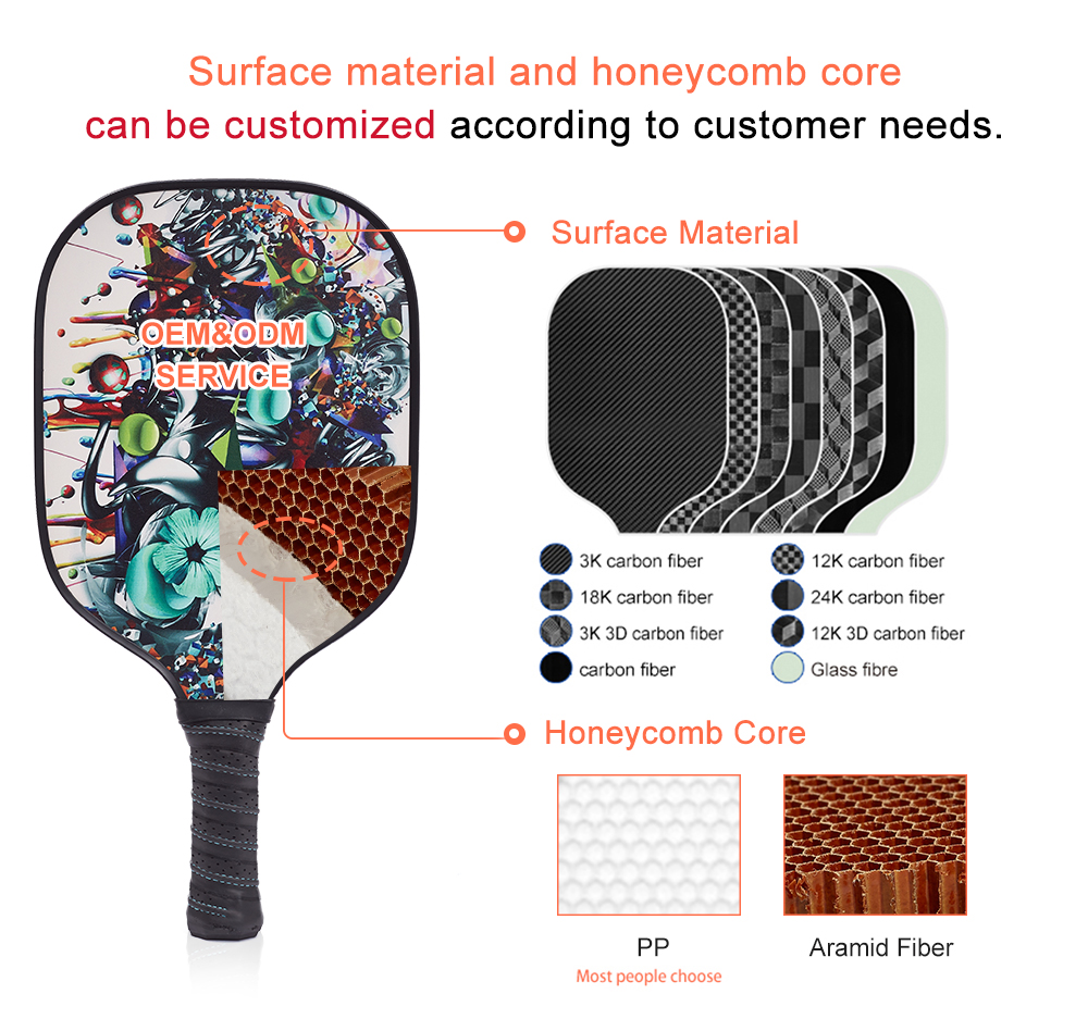 USAPA Approved Custom Composite Carbon Fiber Pickleball Paddle Adult Entertainment Use PP Honeycomb Printed