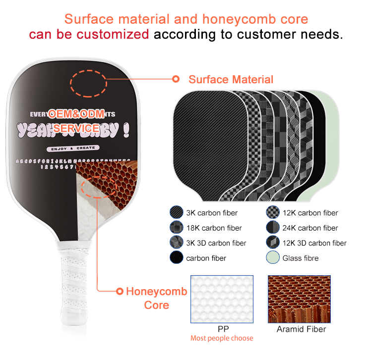 USAPA Standard Carbon Fiber Graphite Composite Pickleball Paddle Honeycomb Core Pickleball Racket From OEM Factory