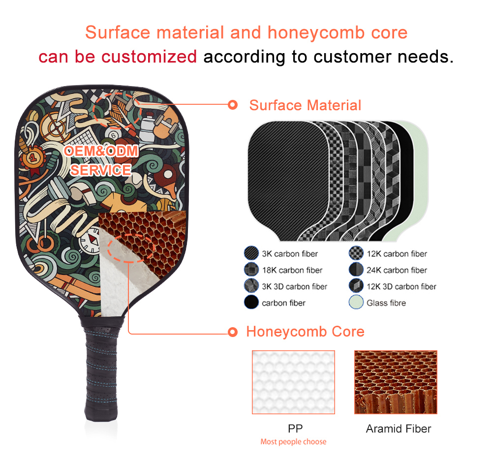 Factory Cheap Carbon Fiber UV Printed Surface Pickleball Paddle Polypropylene Core Pickle Ball Racket