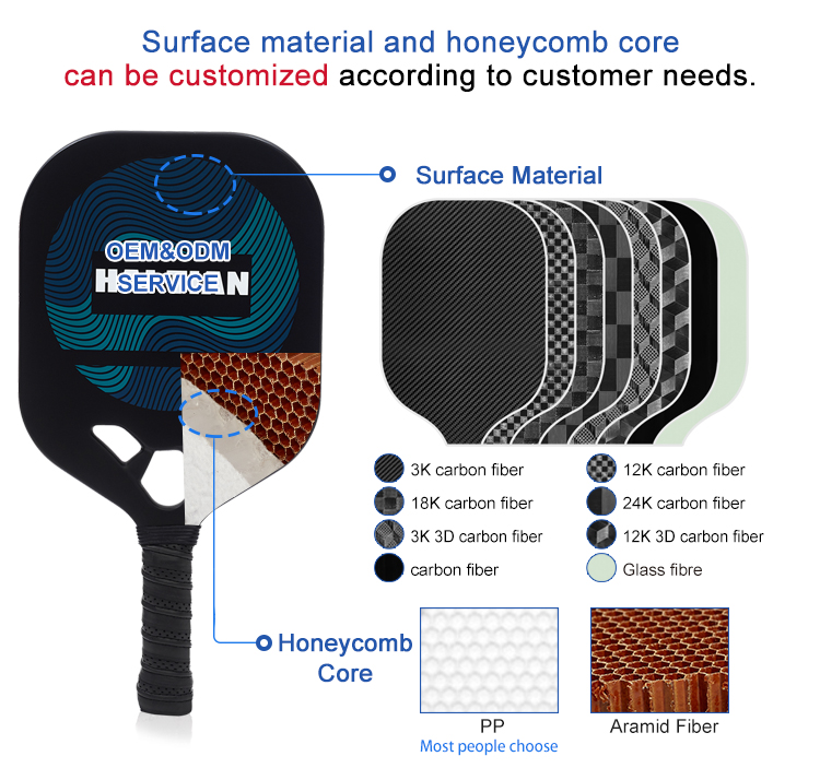 High End Professional Durable Single Carbon Fiber Pickleball Paddle Rough Surface Honeycomb Core Pickle Racket