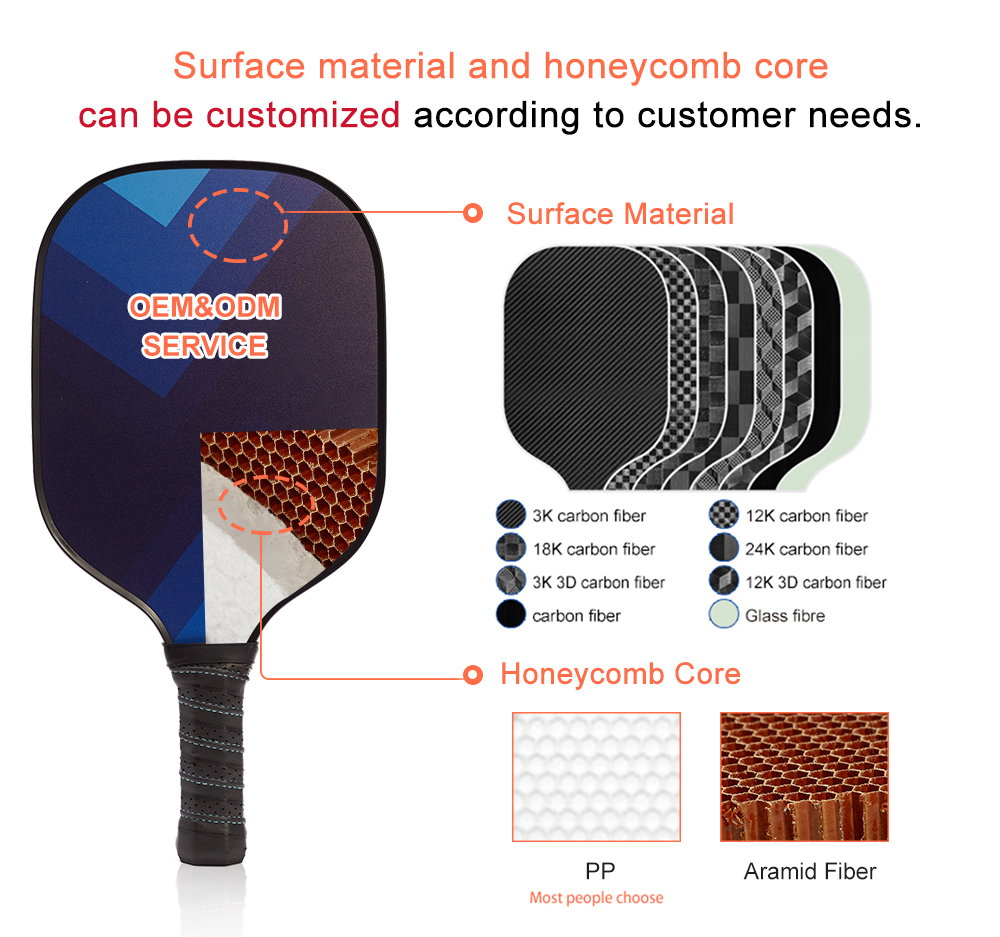Custom Carbon Fiber PP Honeycomb Core Training Indoor Outdoor USAPA Approved Pickelball Paddle