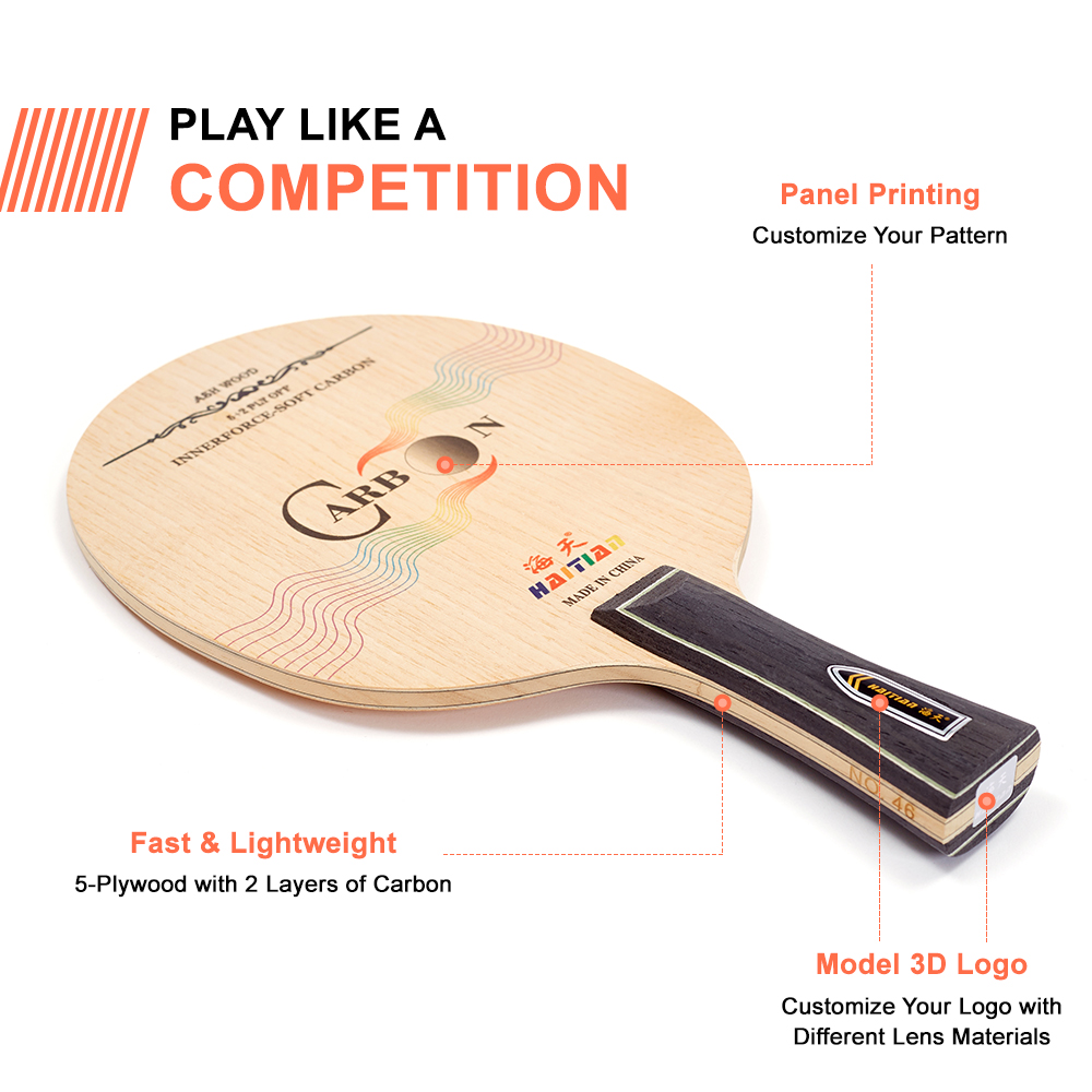 Haitian Professional Ash Surface Ayous Wood Handle Table Tennis Paddle Pingpong Blade with Carbon Fiber