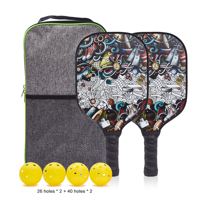 Custom LOGO Pickleball Paddle With Carbon Fiber Surface Pickleball Paddle Set 2 Rackets 4 Balls 1bag USAPA Approval