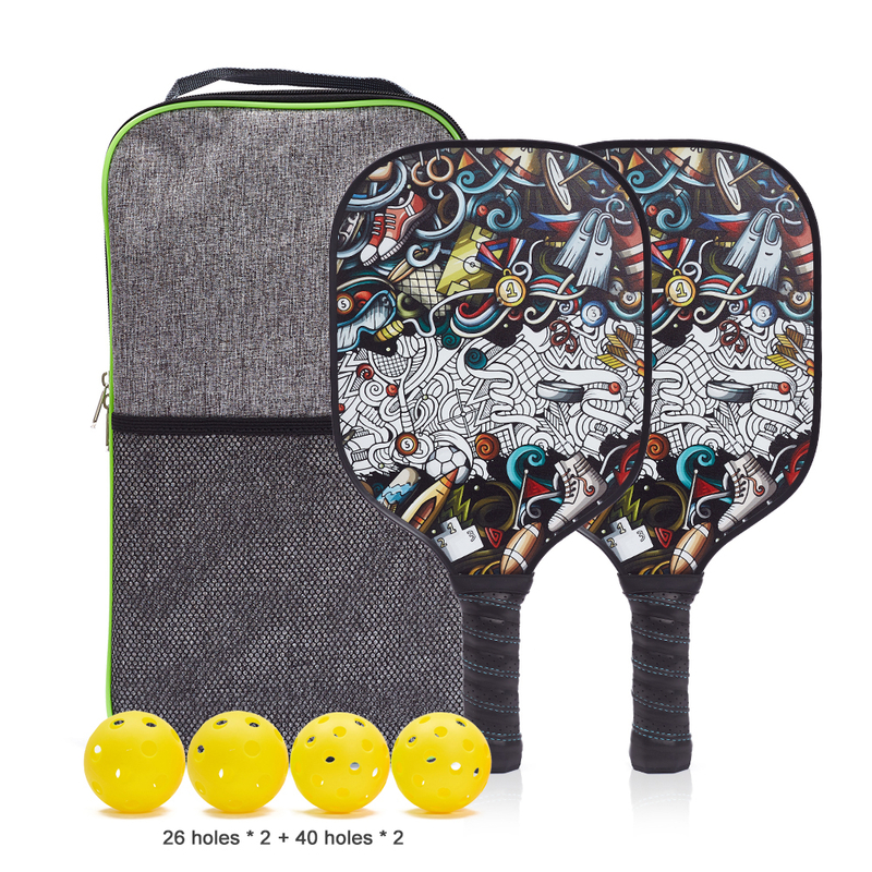 Custom LOGO Pickleball Paddle With Carbon Fiber Surface Pickleball Paddle Set 2 Rackets 4 Balls 1bag USAPA Approval